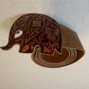 VTG Adorable Lee Bernay Painted Brass Elephant Belt With Buckle Golden Hands